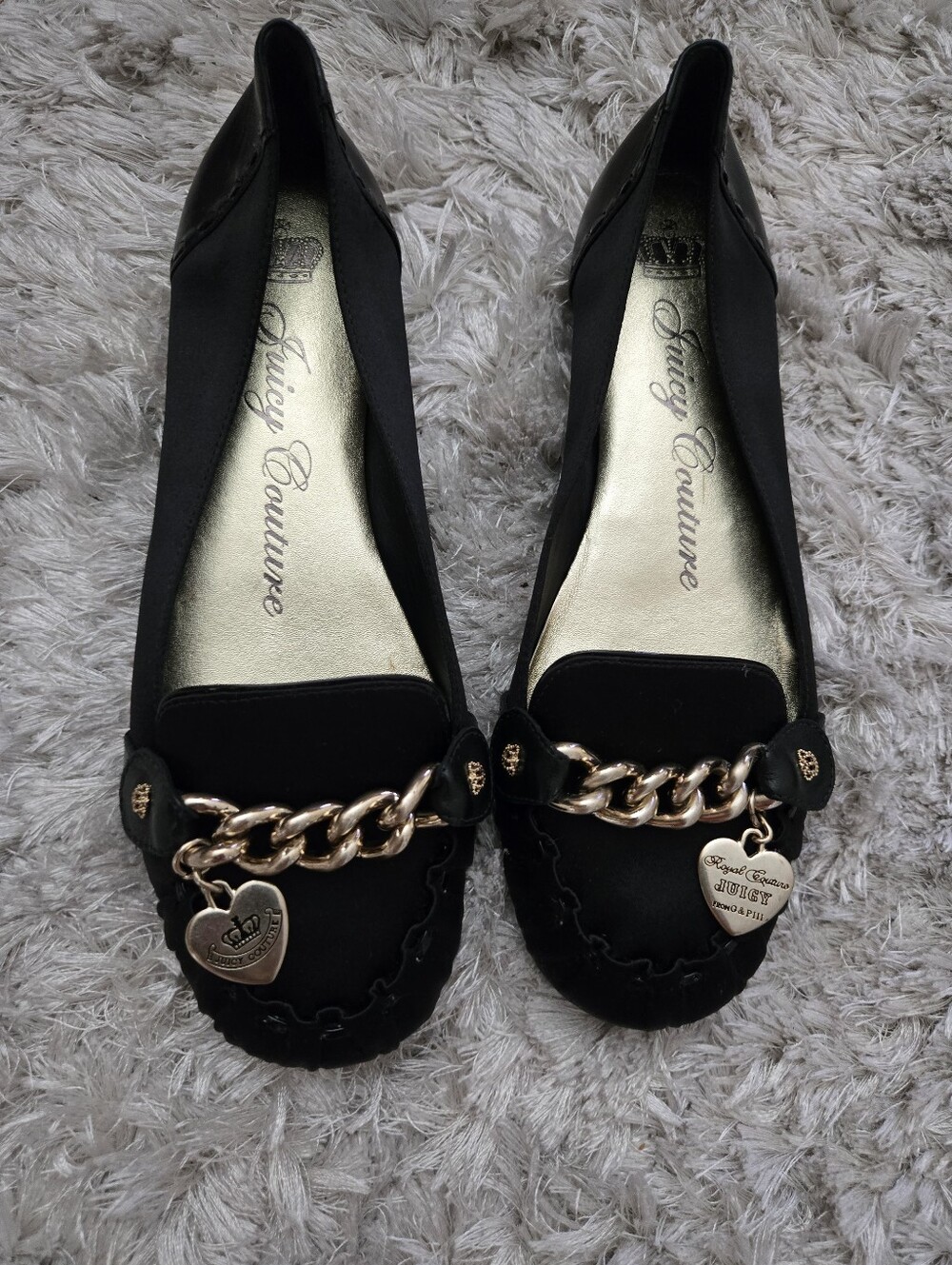Juicy Couture Black Satin Flats with Patent Trim